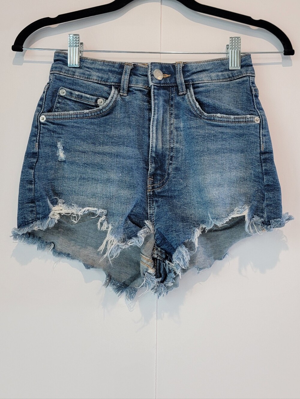 Zara Distressed High Rise Denim Shorts Size 0